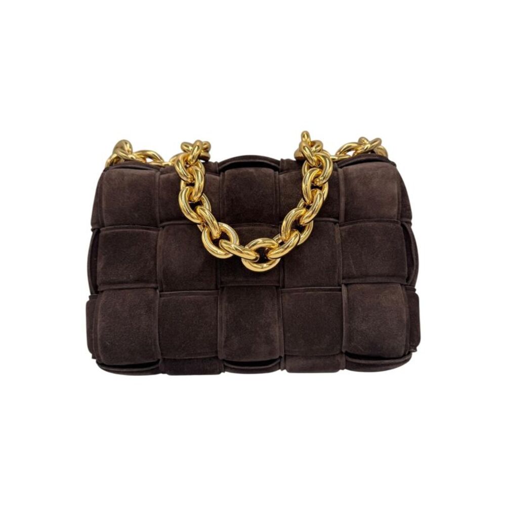 Bottega Veneta Padded Chain Cassette Brown Velvet Gold